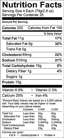 HOLIDAY FOODS™ Macaroni and Cheese Bites Nutritional Information