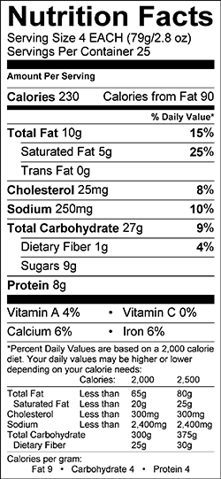 HOLIDAY FOODS™ Brie with Sweet Pears and Toasted Almonds in Phyllo Purse Nutritional Information