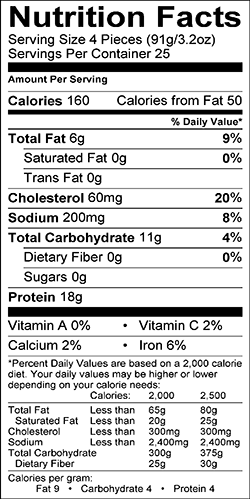 HOLIDAY FOODS™ Chicken Tenders, Sesame Crusted Nutritional Information