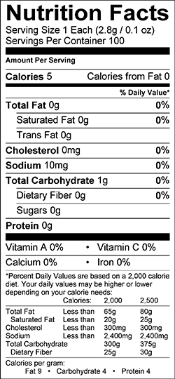 HOLIDAY FOODS™ Lotus Wontons Nutritional Information