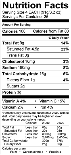 HOLIDAY FOODS™ Roasted Garden Vegetable Puffs Nutritional Information