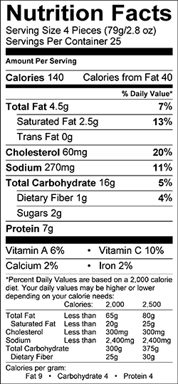 HOLIDAY FOODS™ Crab Cakes Maryland Style Nutritional Information