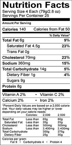 HOLIDAY FOODS™ Shrimp Butterflied Coconut Crusted Nutritional Information