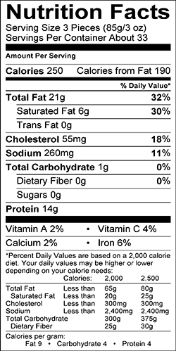 HOLIDAY FOODS™ Churrasco Chimichurri Nutritional Information