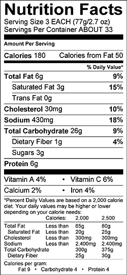 HOLIDAY FOODS™ Empanadas Beef in Masa Dough Nutritional Information