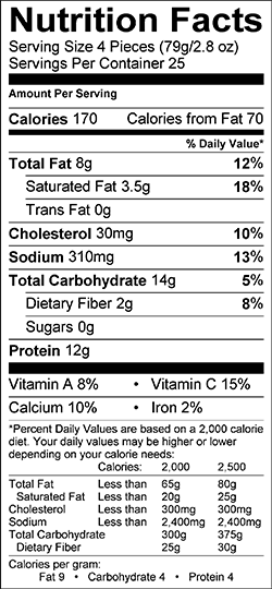 HOLIDAY FOODS™ Quesadilla Cornucopia with Smoked Chicken Nutritional Information